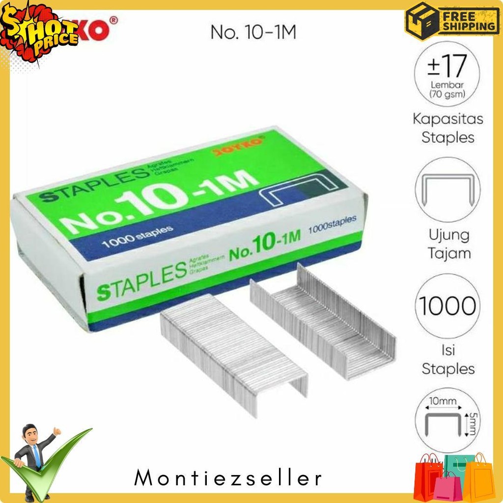 

( 1 Dus = 20 Pak Kecil ) 10-1M Staples Steples Isi Stapler Stepler Neces Joyko No. 10 - 1M Kecil Flash Sale! Diskon Hingga 70%
