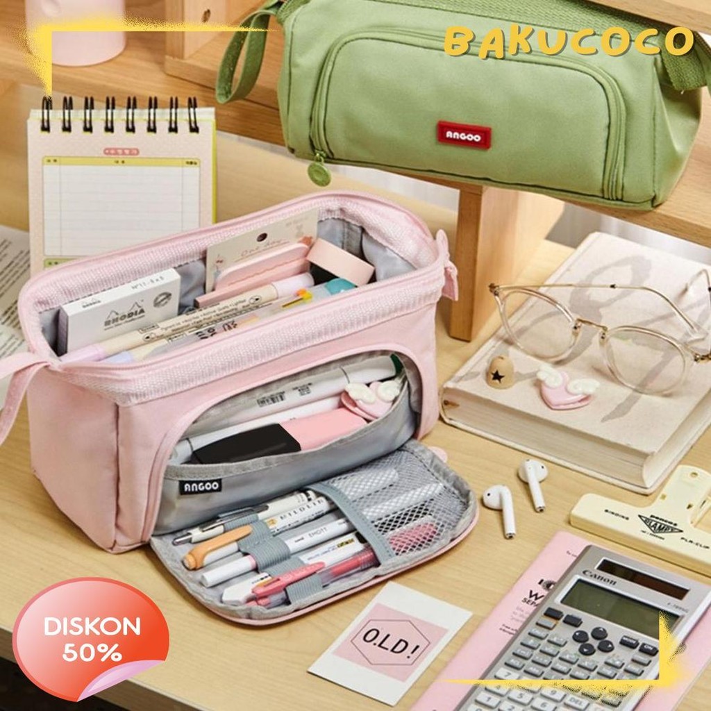 

[Cod] Angoo Super Large Capacity Pencil Case Kawaii Korean Pencil Cases Aesthetic Stationery Office Desk Storage Bag For Girls School Supplies Terlengkap Dan Termurah