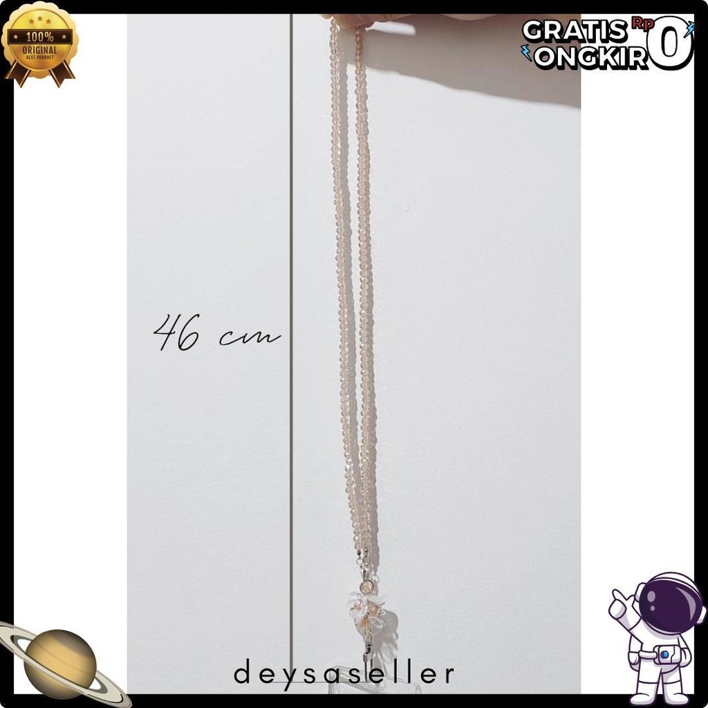 

[Lalaluna] Lanyard Crystal Beads Aesthetic | Gantungan Id Card Kantor - Bloom Diskon Setengah Harga