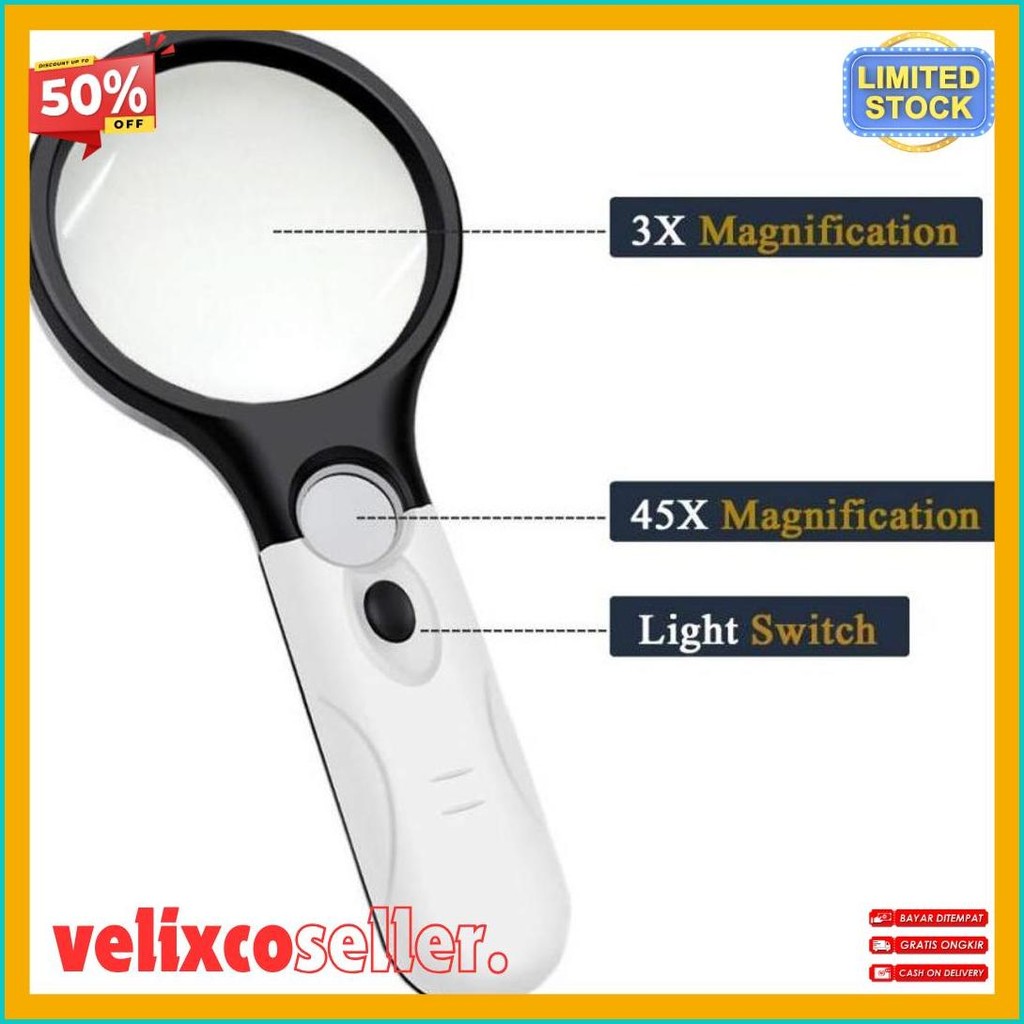

2 In1 Lampu Kaca Pembesar Led Membaca Magnifying Glass Dengan Lampu Flash Sale! Diskon Hingga 70%