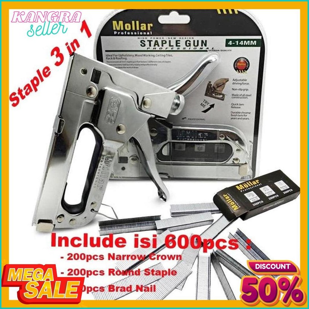 

Gun Tacker Alat Staples Dan Paku Tembak 3In1 / Staple Gun Mollar 4-14Mm / Stapler Tembak Manual Diskon Setengah Harga