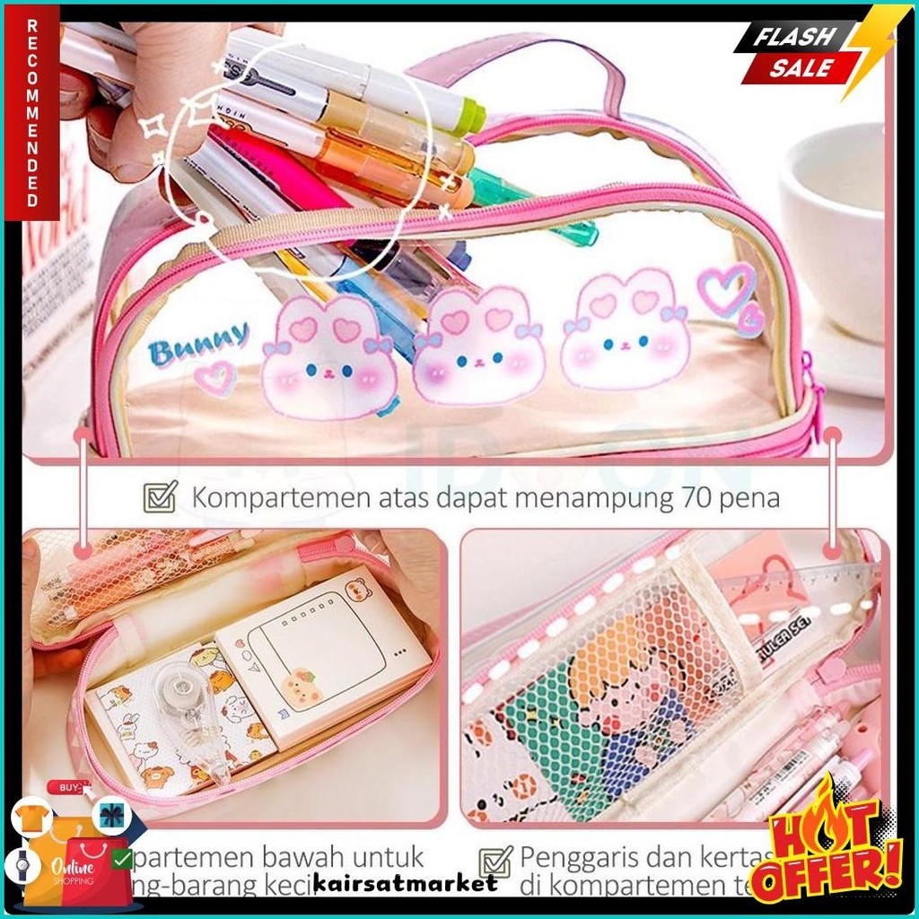 

Idoon Pencil Case Transparan Korea Tempat Pensil Besar Dua Lapis Kotak Pensil Tempat Pola Hewan Lucu Diskon