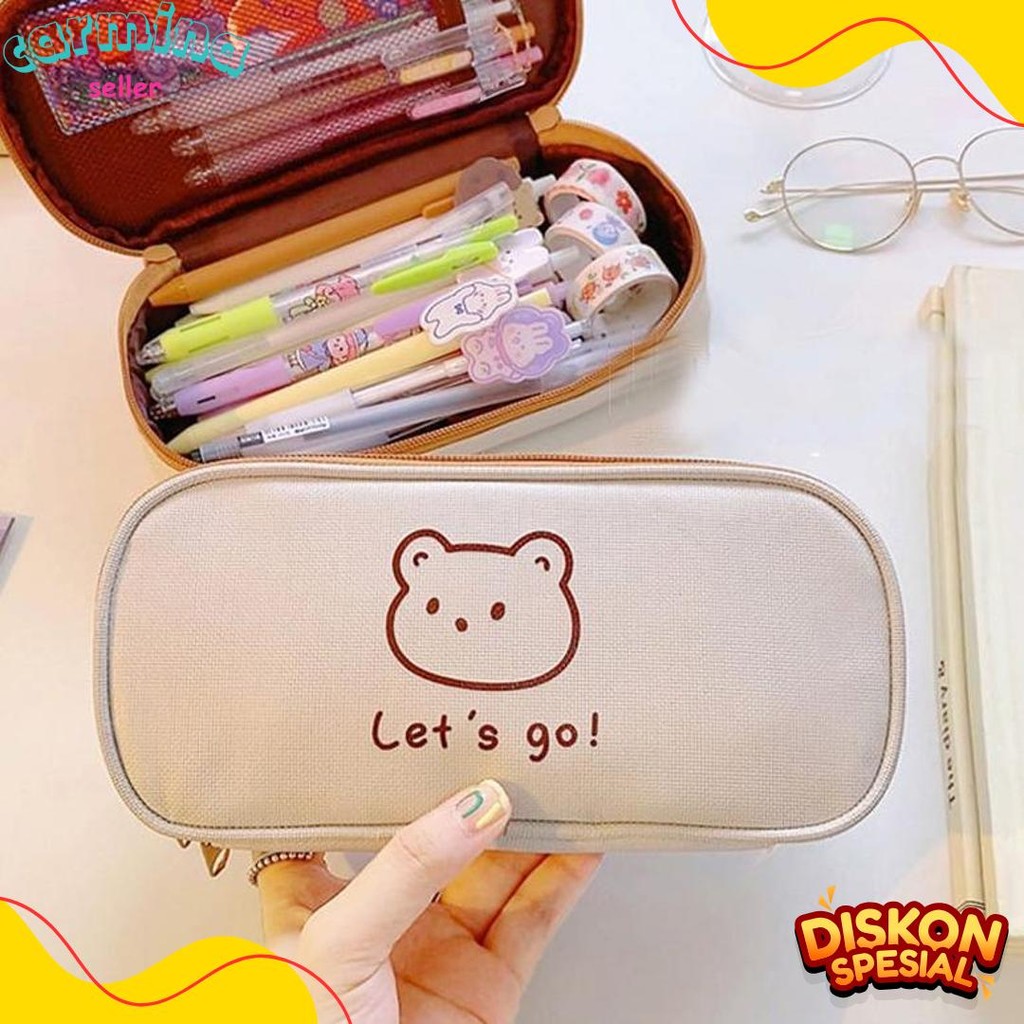 

[Miloli] Kotak Pensil Bear Cartoon Kanvas Minimalis Aesthetic Korean Style Stationery - F0204 Terlengkap Dan Termurah