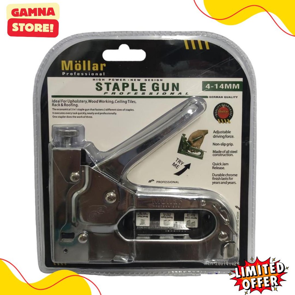 

Gun Tacker Alat Staples Dan Paku Tembak 3In1 / Staple Gun Mollar 4-14Mm / Stapler Tembak Manual Terlengkap Dan Termurah