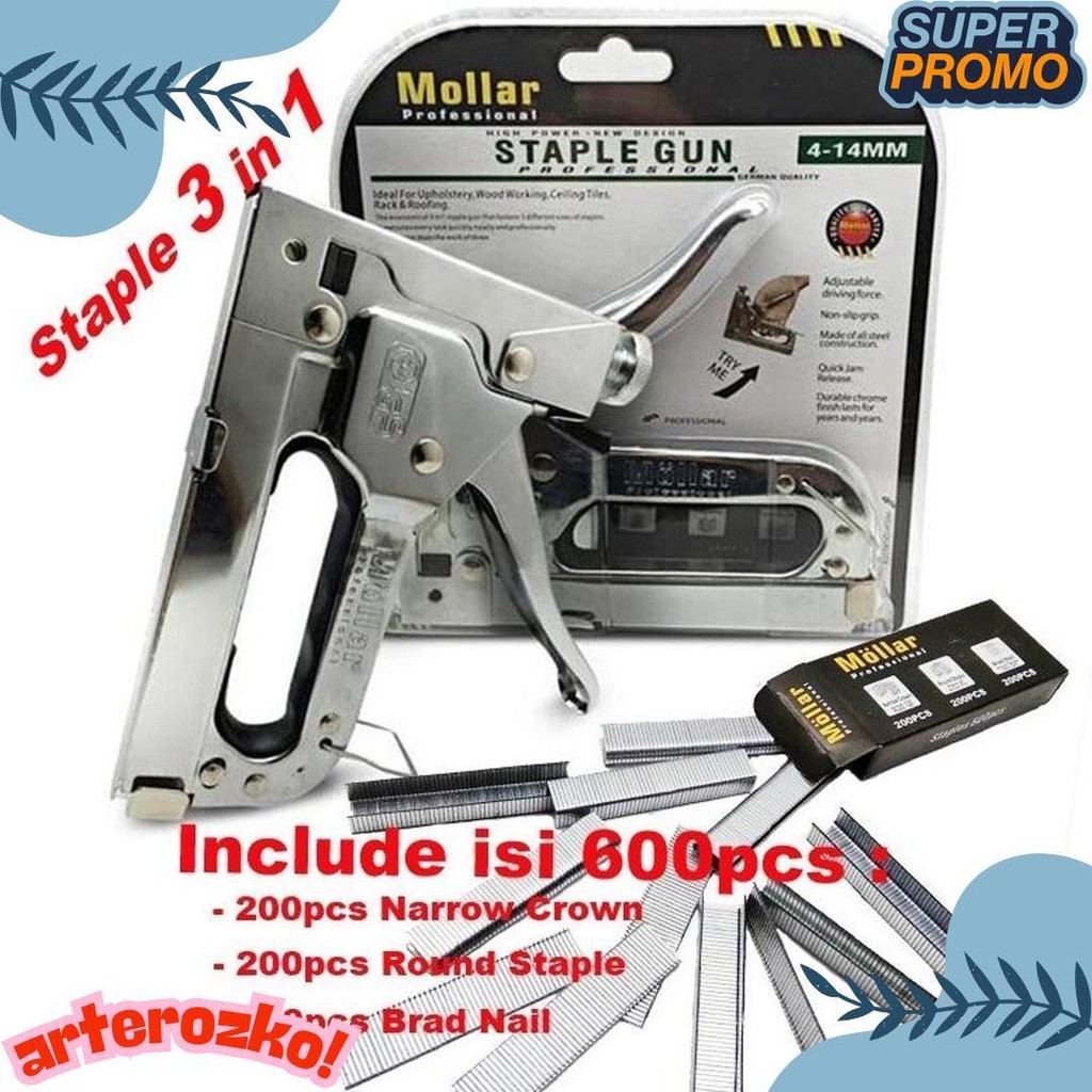 

Gun Tacker Alat Staples Dan Paku Tembak 3In1 / Staple Gun Mollar 4-14Mm / Stapler Tembak Manual Diskon