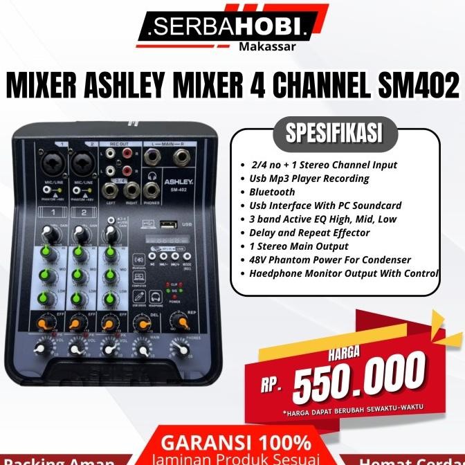 .........] Audio Mixer Soundcard Ashley Mixer 4 Channel Bluetooth SM402