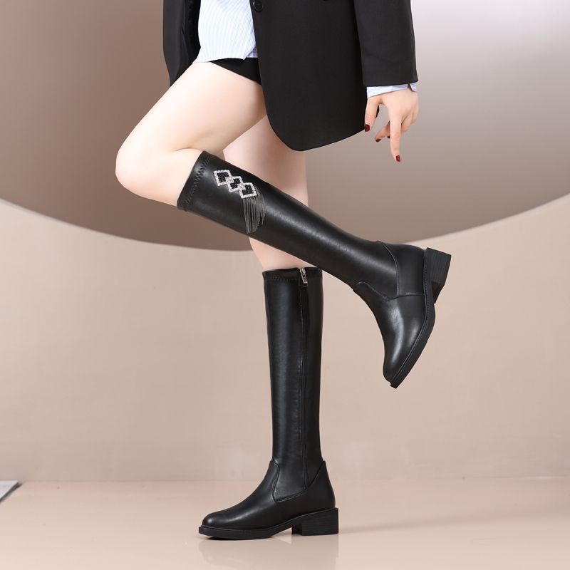 New classic style knee boots women's fashion tall boots Flat fleece lined rider boots