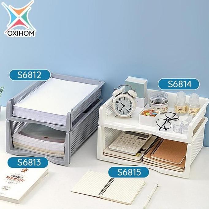 

Oxihom Rak Susun Rak Dokumen Kertas Stationary Plastik Stackable Tray Alat Desk LN