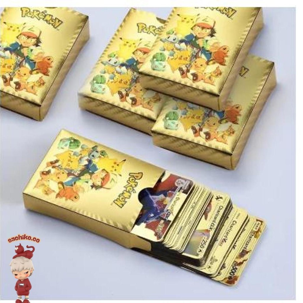 Kartu Pokemon Gold / 55Pcs Kartu Pokemon Logam Emas Vmax Gx Energy Card Collection Battle Card Qdd /