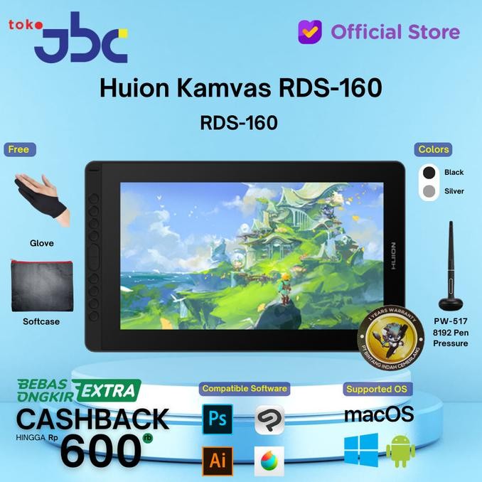New Huion Kamvas Rds 160 2022 Drawing Display Tablet Huion Kamvas16 New Stok