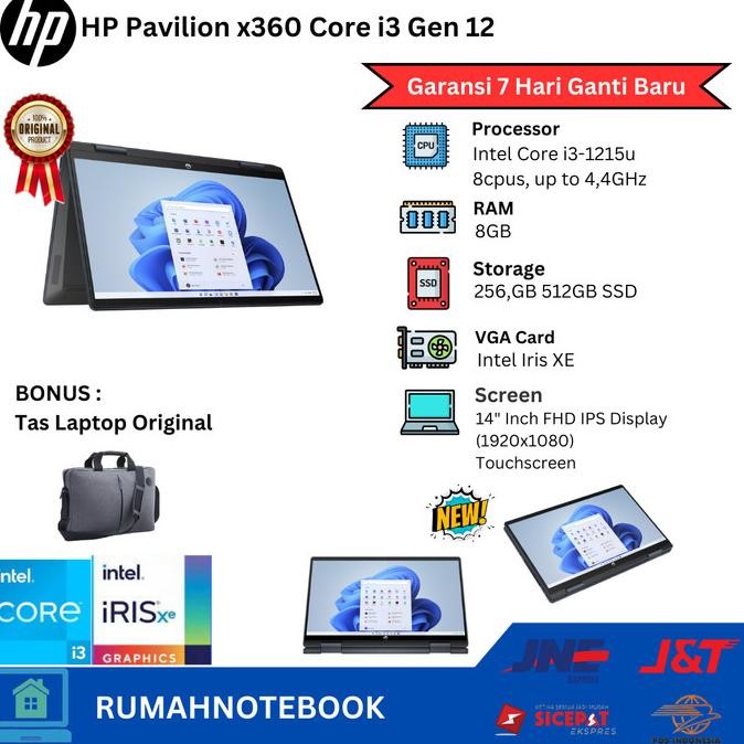 Laptop Baru  Hp Pavilion x360 bisa di lipat touchscreen 14 inci Core i3 1215u (Gen12) SSD SAMD