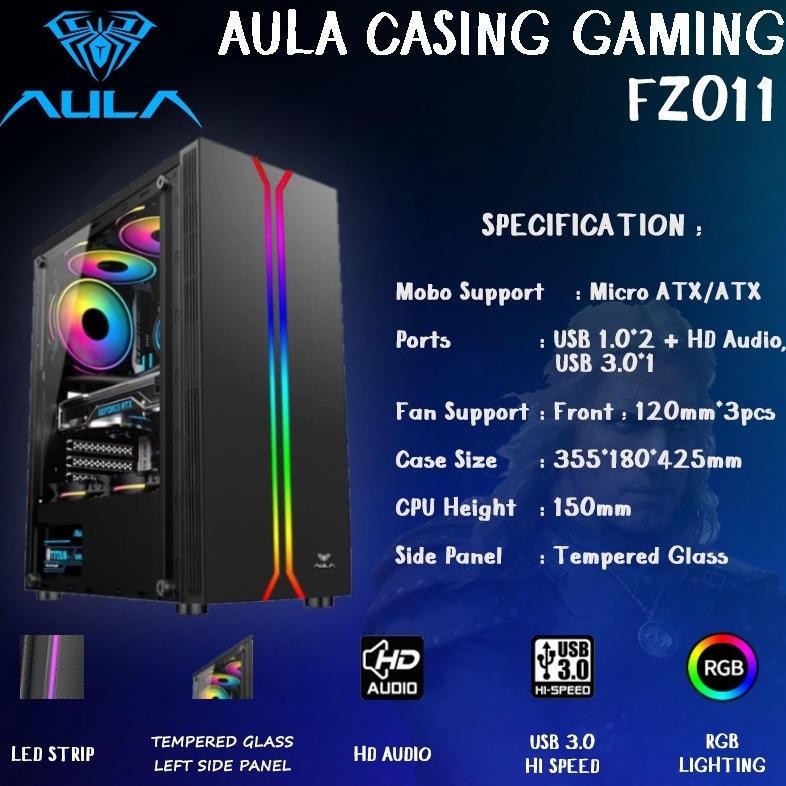 New Produck Casing Cpu Pc Gaming Aula Fz009 Fz011 Fz012 Micro Atx/Atx Rgb Tanpa Psu