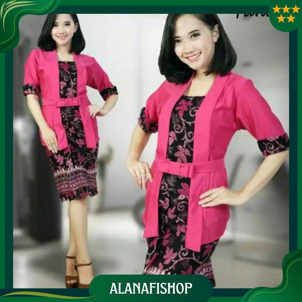 Set Baju Kebaya Modern Batik Kutubaru Pendek Pita Etp Warna Maroon Pakaian Tradisional Untuk Wisuda 