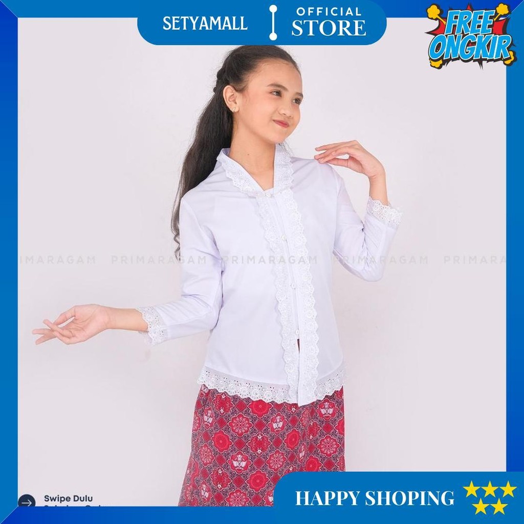 Primaragam Kebaya Anak Perempuan Modern Sd Smp Sma Atasan Baju Sekolah Adat Sunda Encim Putih Cod
