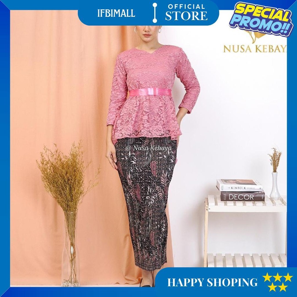 Setelan Kebaya Brukat Pinguin Set Rok Plisket Batik Untuk Kebaya Wisuda Modern Kondangan Seragaman P