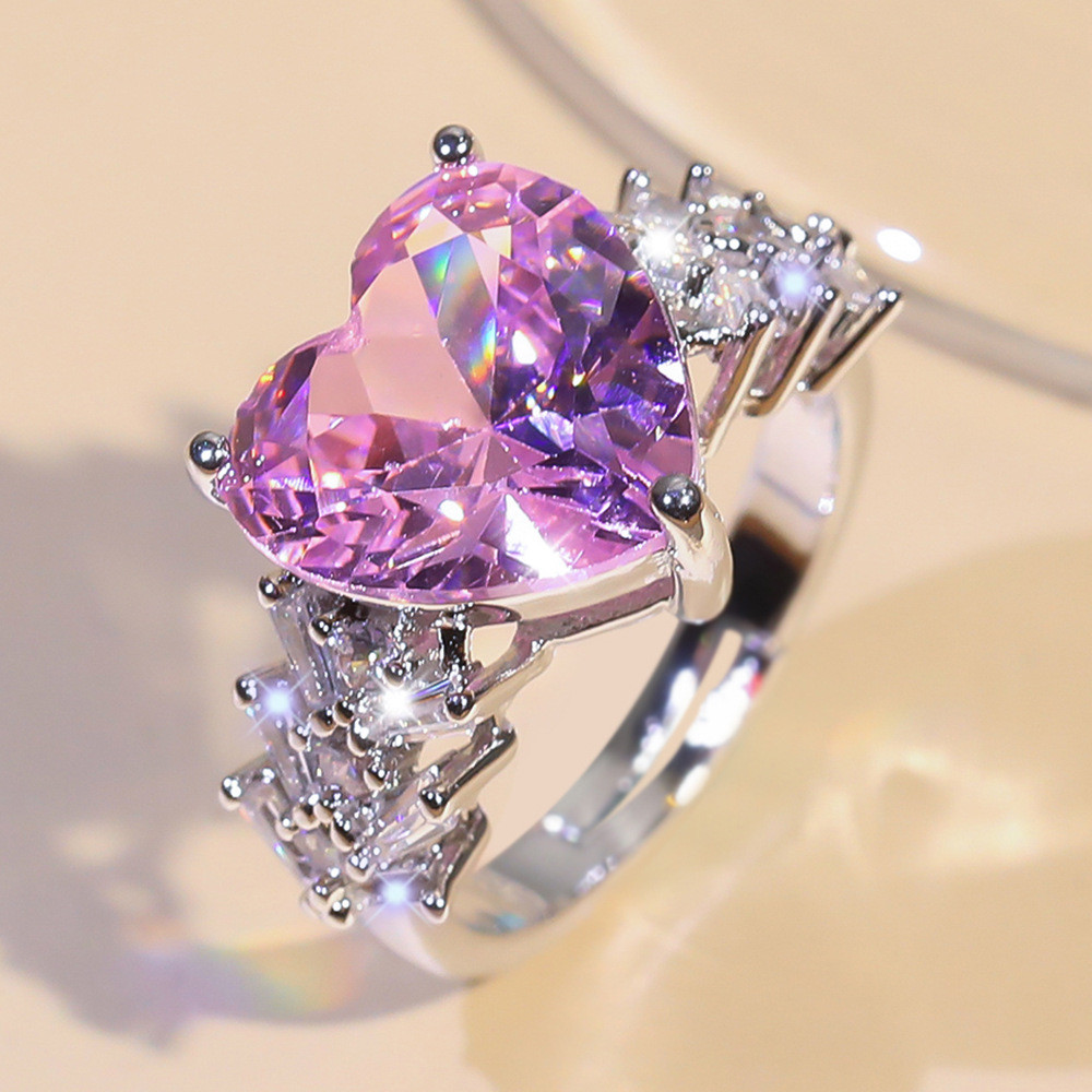Cincin Wanita Baru Zirkon Pink Cincin Jari Indeks