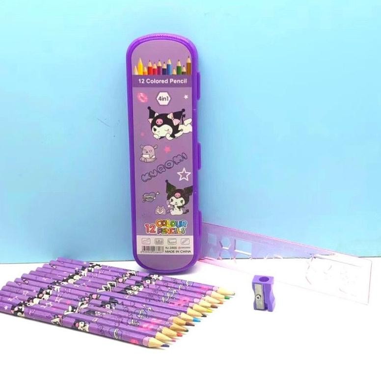 

Ok75 PENCIL COLOR 12 PCS 4 IN 1 SET BOX alat mewarnai pensil penggaris serutan kado hadiah goodie bag stationery peralatan sekolah Premium