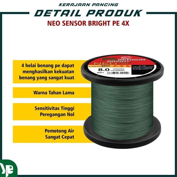 Murah Kp - Tali Pancing Pe Sensor Bright 200M Warna Hijau Neo+Si2 Ikan Joran Umpan