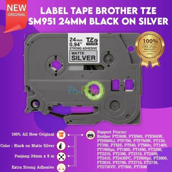

Label Tape Tze-Sm951 24Mm Black On Matte Silver Printer Brother Pte500 Co