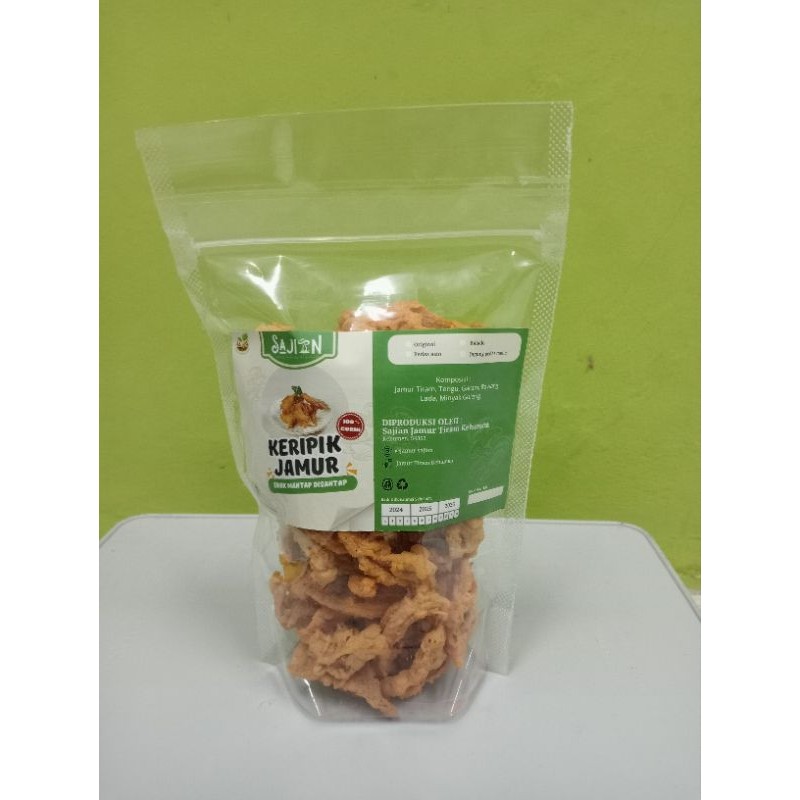 

keripik jamur crispy sajian, rasa :original, balado, pedas, jagung pedas manis