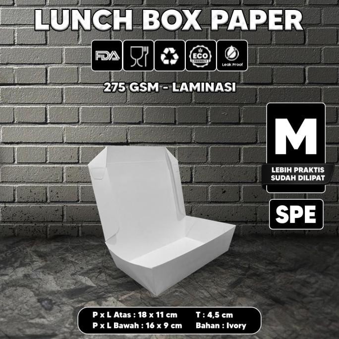 (Good) Kotak Makan Kertas / Paper Lunch Putih / Kemasan Makanan Kraft Size M