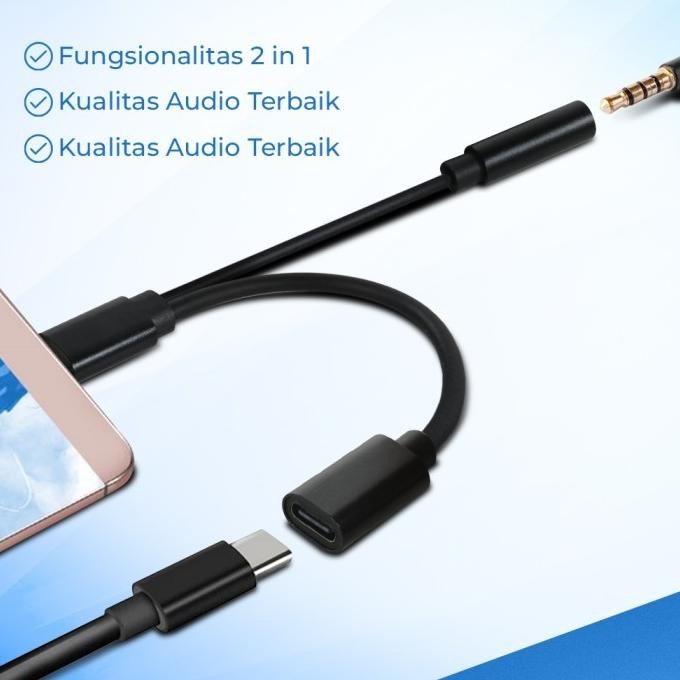 [Good] KABEL ADAPTER 2 IN 1 USB TYPE C TO AUX 3.5MM HEADPHONE TYPEC CONVERTER