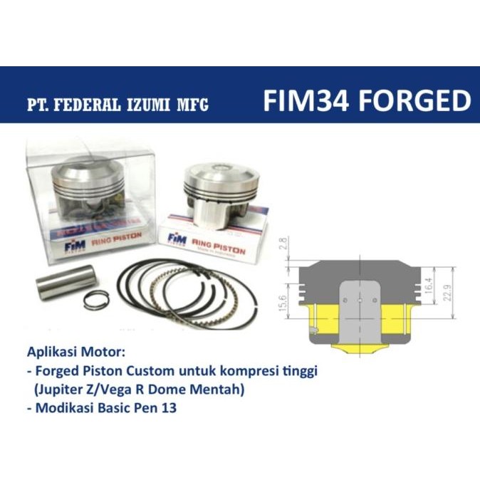 Piston FIM Mentah Custom Dome Forging Vega Jupiter Z Pin13 Fim34 FG