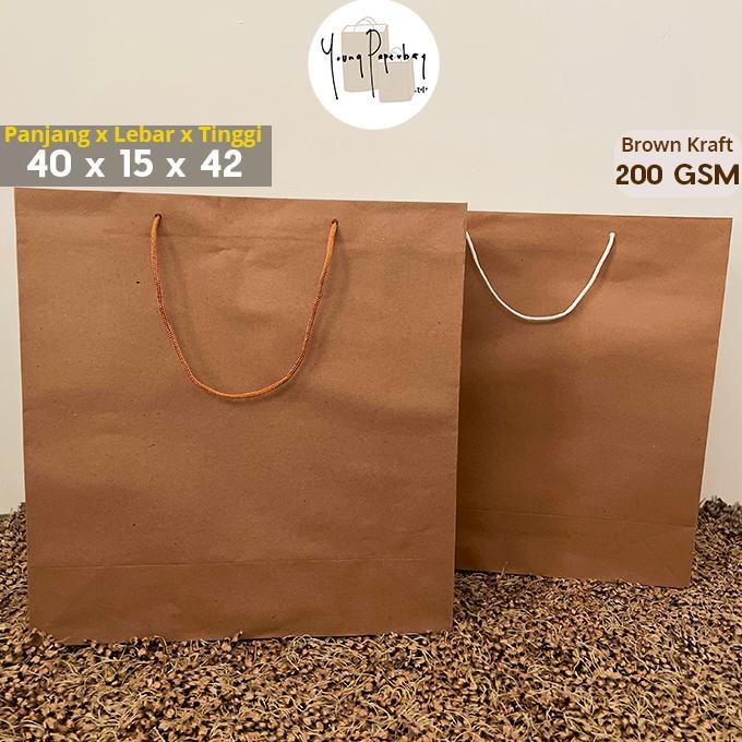 

Paper Bag / Tas Kertas / Shopping Bag Kraft Coklat Polos BIG 40x15x42 (1 lusin)