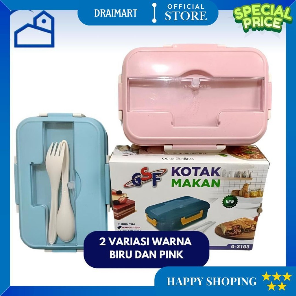 Lunch Box Set Kotak Makan Bekal 1L Free Sendok Garpu Set 31003 No Box D Promo Puncak