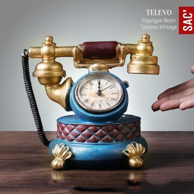 TELEVO Pajangan Ornament Meja Patung Resin Model Telepon Antik Kuno Klasik Dekorasi Hiasan Rumah Tel