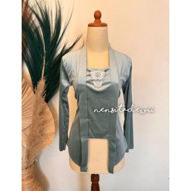 Diskon Kebaya Bludru Kutubaru - Warna Hijau Wardah Murah
