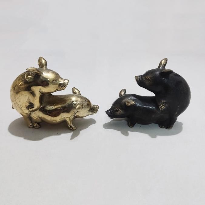 ] Patung Babi Kawin Bahan Kuningan Brass Pig Couple Pajangan Dekorasi