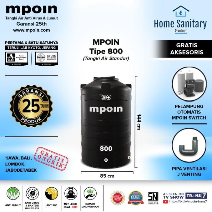 Miliki Mpoin W800 800L Wave Series Water Tank / Tandon Air / Toren Air