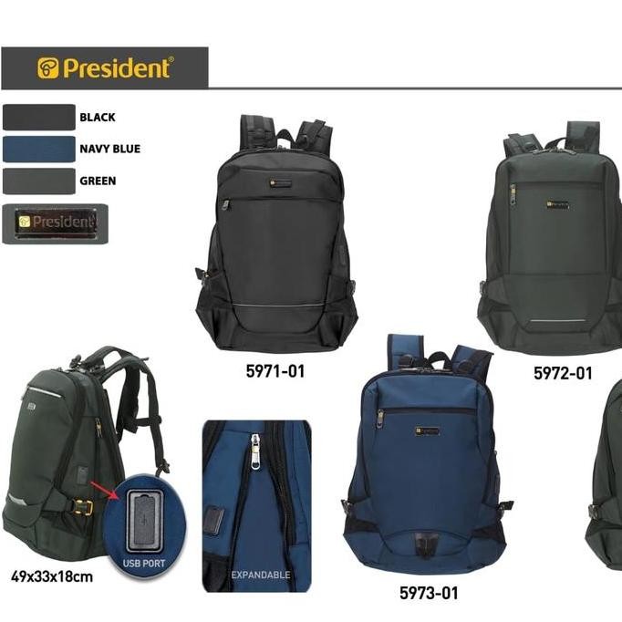 Grosir President 597 Tas Ransel Laptop Backpack 18 Inch Pria Wanita