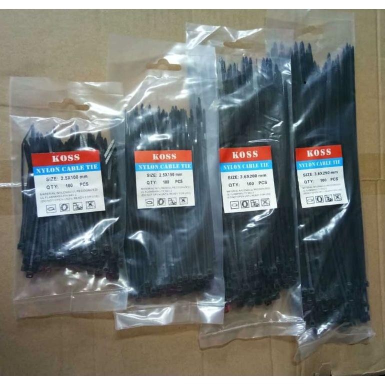 

kabel ties hitam 100 pcs nylon cable 2.5x100 cm 2.5x150cm 3.6x200cm 3.6x250cm 3.6x300cm