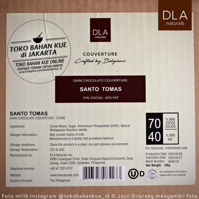 

DLA Naturals - Santo Tomas 70% 1kg Dark Chocolate Couverture Cokelat murah