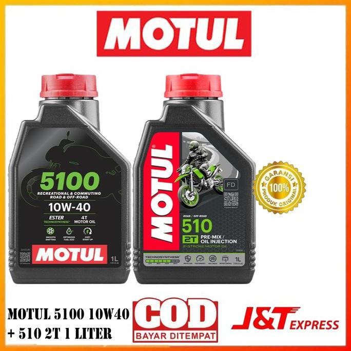 Promo Paket Oli Mesin 5100 10W40 + Oli Samping Motul 510 2T 1 Liter Synthetic Rx King F1Zr Ninja R/R