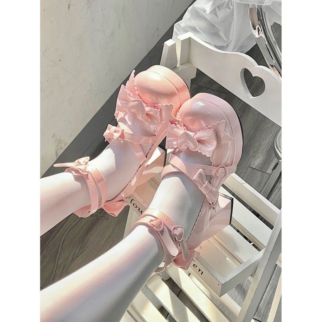 Asli lolita Sepatu Wanita Gaya Jepang Gadis Lembut Sepatu Lolita Hak Sedang yang Imut