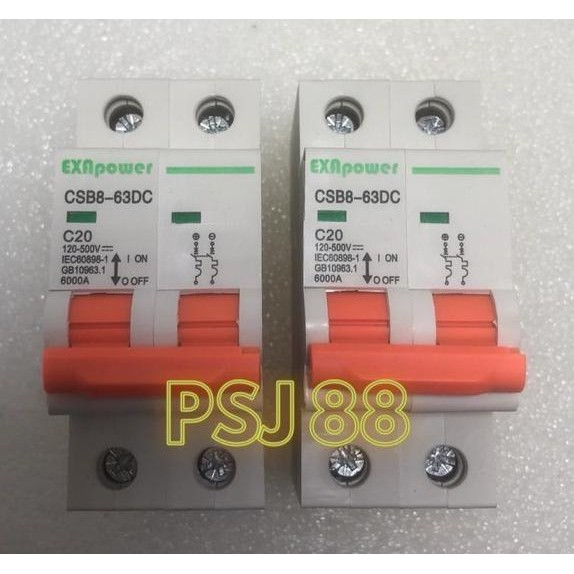 MCB DC 2P 20A 500V Circuit Breaker DC 2 Poles 20A