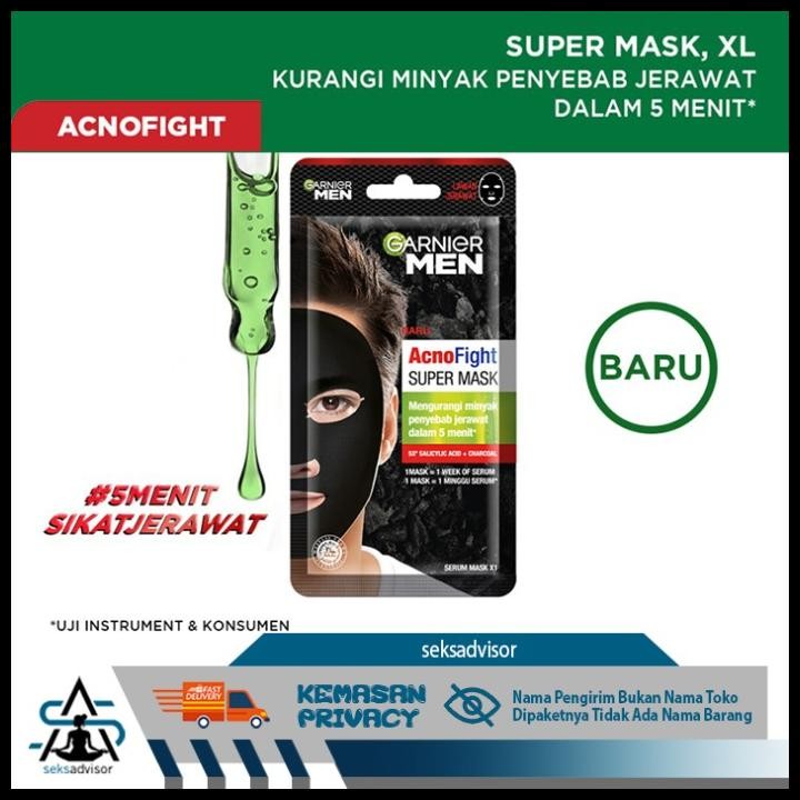 Terlaris GARNIER MEN ACNO FIGHT SUPER MASK. Masker Wajah Pria Berjerawat Best Seller