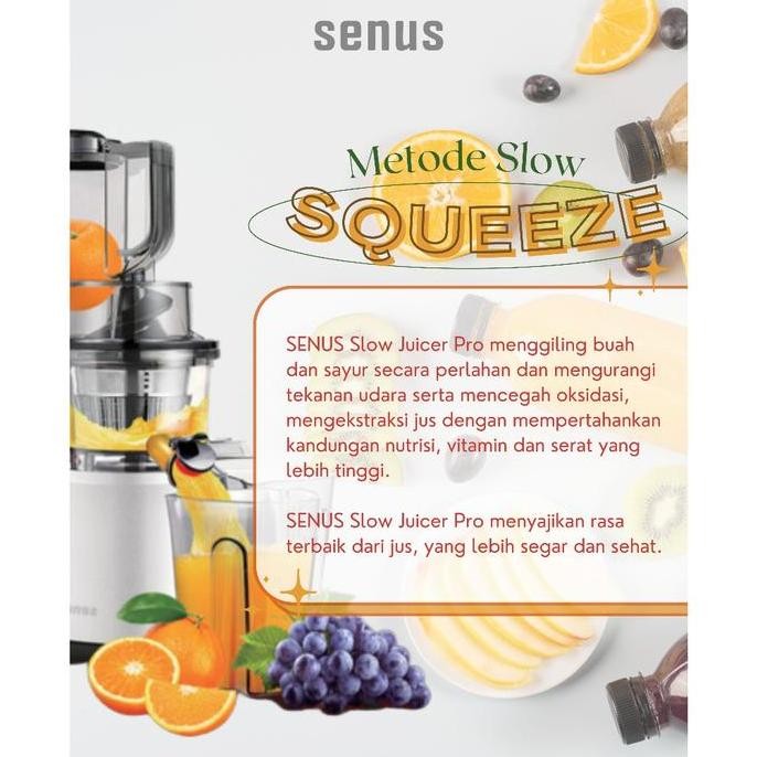 Senus Slow Juicer PRO 240W - Pengekstrak buah 95% tanpa ampas  mudah dibersihkan Mesin GM