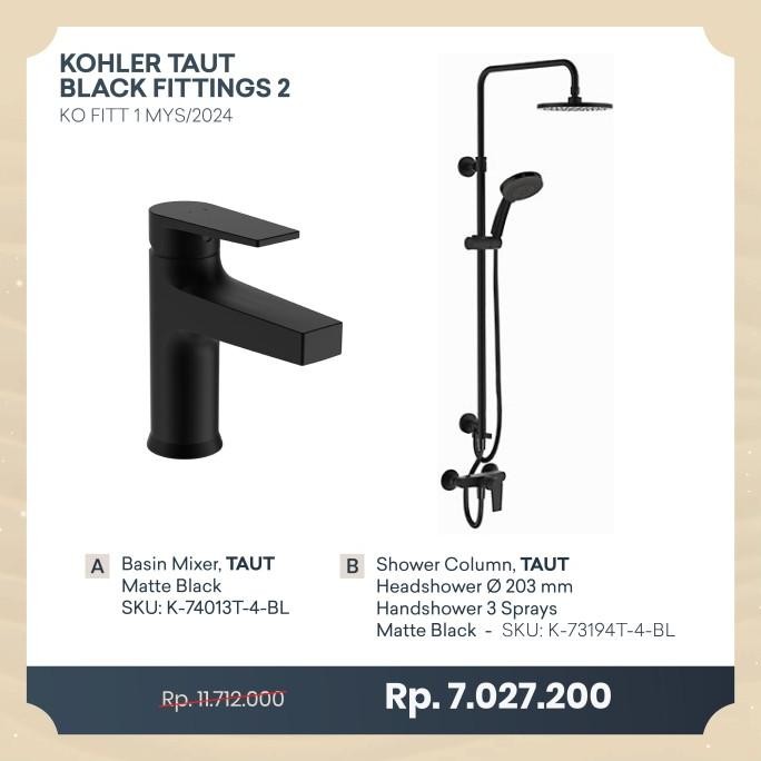 Kohler Shower Taut Black Fittings Package/ Paket Kohler Shower New Stok