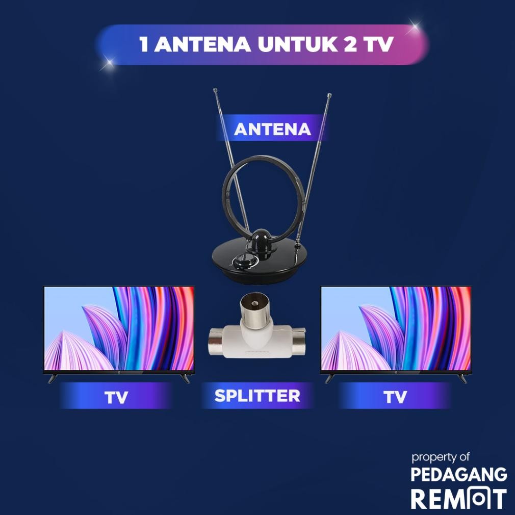 Splitter Antena TV 2 Way 2 Output Jack Cabang T 5C RG6 1 Male 2 Female / Paralel Antena TV 1 Antena 