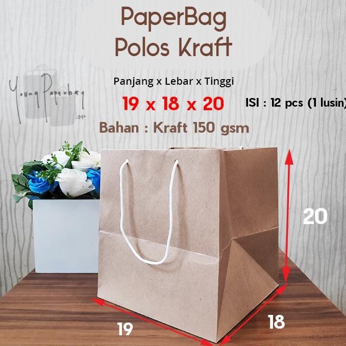 

Paperbag / Tas Kertas / Paper Bag Polos Kraft Kotak 150 gsm 19 x 18 x 20 (12 pcs = 1 lusin)