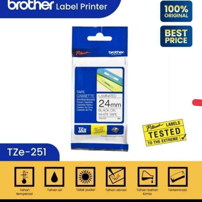 

Brother Label Tape Tze-251 24Mm Black On White Tze251 Label Tape Original Co
