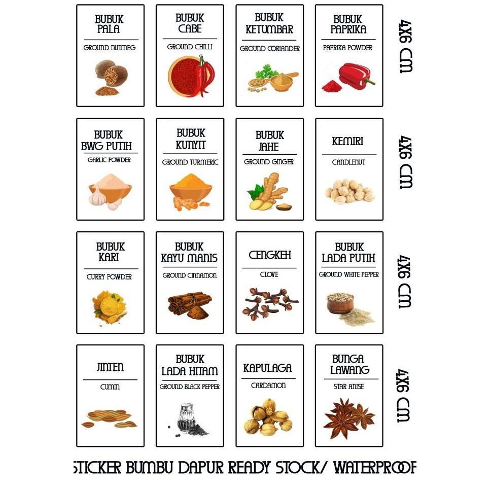 

STICKER LABEL BUMBU WARNA ISI 16PCS READY/LABEL BUMBU DAPUR WATERPROOF murah
