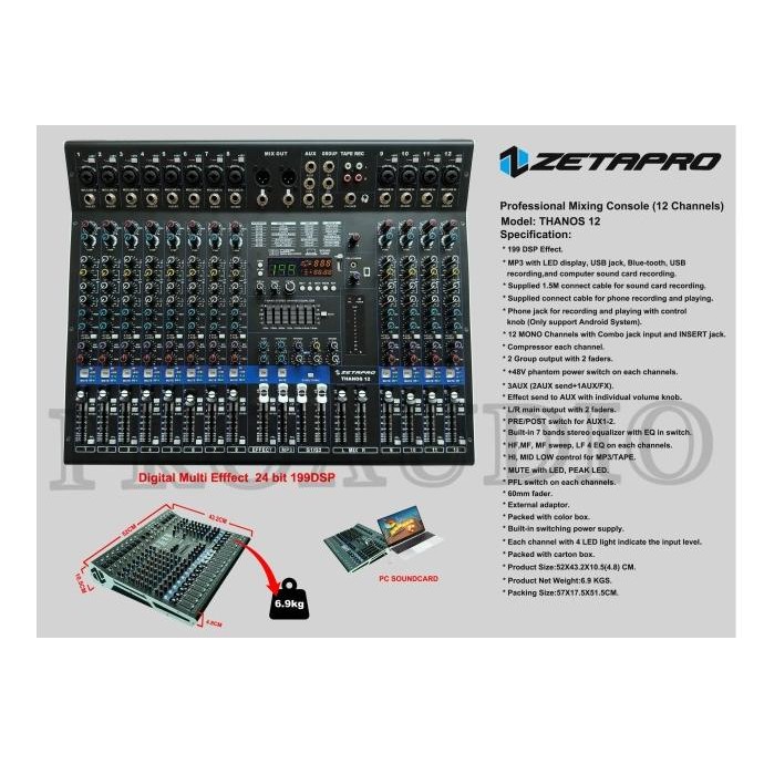 Mixer Zetapro Thanos 12 Original / Mixer 12 Channel Thanos12 Effect Reveb 199 Dsp Edit A, Edit B Ori
