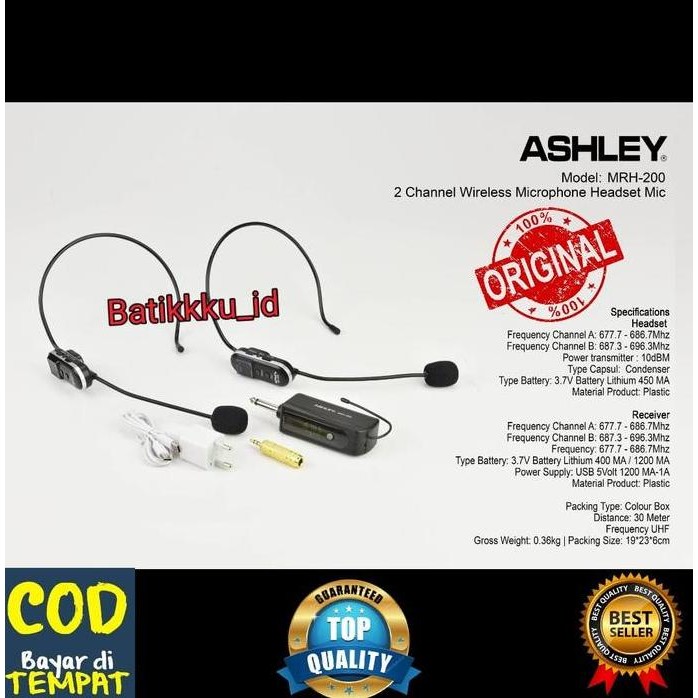Mic Wireless Headset Ashley Mrh 200 Mrh200 Original 2 Mic Headset Mrh 100 Co