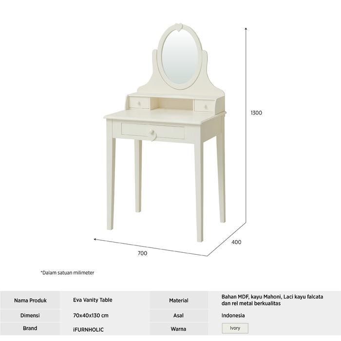 Ifurnholic Eva Vanity Table | Meja Rias Minimalis Putih | Meja Make Up | Console Table | Meja Konsol