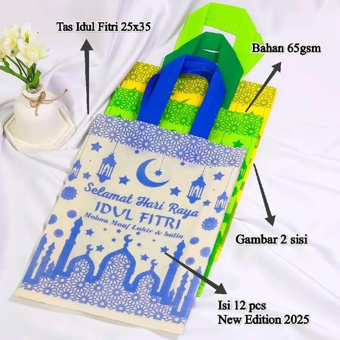 

Goodiebag idul Fitri 25x35 Tas Kain Spunbond Ekonomis isi 12 pcs Belanja murah